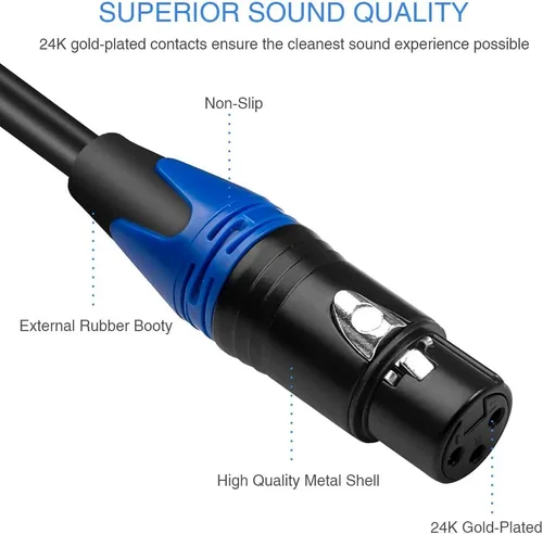 Vista 2 de Cable divisor Y de XLR doble hembra a 3,5 mm, cable de interconexión de micrófono de audio auxiliar estéreo TRS de XLR hembra desequilibrada a mini