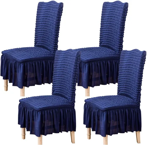 Vista 49 de Qubjus Juego de 2 fundas elásticas para sillas de comedor con falda, extraíbles y lavables, para sillas de cocina, juego de fundas protectoras