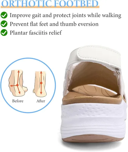 Vista 4 de Sandalias ortopédicas con soporte de arco para mujer, sandalias de caminar con punta abierta y correa de tobillo ajustable