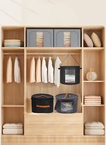 Vista 2 de Caja de almacenamiento de sombreros de fieltro, organizador portátil plegable para sombreros, con correa para el hombro y 2 asas, juguetes