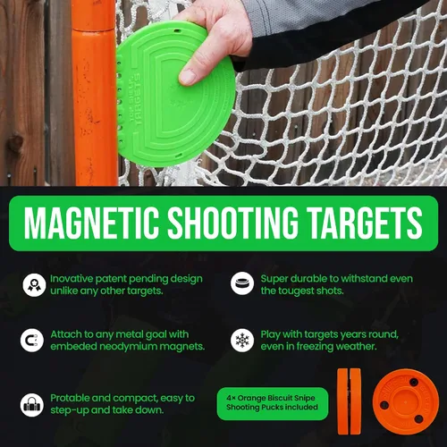 Vista 2 de Top Shelf Targets Paquete Combinado con Objetivos de Hockey Magnéticos Duraderos/Objetivos de Portería de Lacrosse, 4 Correas de Sujeción y 4 Discos