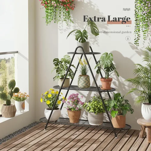 Vista 2 de STDDRE Soporte para plantas de interior, estante alto para plantas al aire libre, estante alto para plantas de 3 niveles, soporte de metal grande