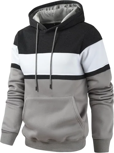 Vista 2 de Lulucleaf Sudadera con capucha para hombre, diseño de bloques de color, casual, de vellón, manga larga, con capucha