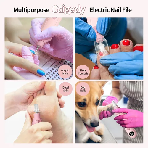 Vista 7 de Ccigedy Taladro eléctrico de uñas, lijadora profesional inalámbrica con pantalla LCD y lámpara, amoladora de uñas recargable para mujeres, kit