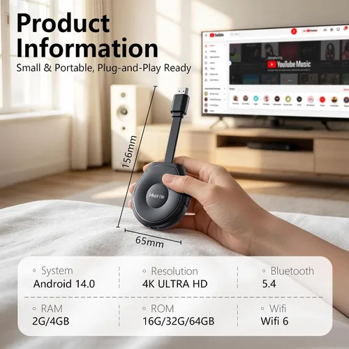 Vista 9 de HS89 T19 Android 14.0 TV Stick, 4GB RAM 32GB ROM con RK3539 de doble banda