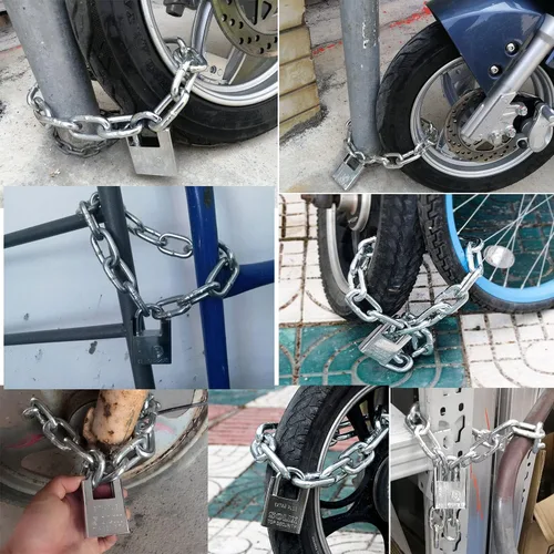 Vista 7 de WANLIAN Cerradura de cadena de seguridad con 0.315 in de grosor de acero endurecido especial de cadena redonda Cerraduras de cadena de ciclismo