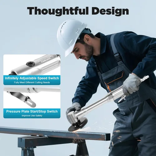 Vista 3 de Amoladora angular neumática de mango largo, herramienta de corte neumática de 90 PSI 25000 RPM, alcance extendido de 12.2 pulgadas para espacios