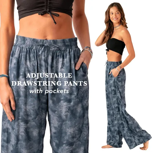 Vista 8 de Lotus and Luna Pantalones de pierna ancha con cordón para mujer, pantalones tailandeses para playa y descanso, cintura alta, pantalones bohemios