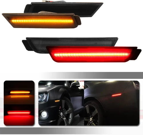 Vista 9 de Para 2010 2011 2012 2013 2014 2015 Chevrolet Camaro parachoques trasero y delantero lateral marcador carcasas 4 unids Carcasa ámbar+Carcasa roja