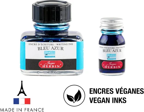 Vista 8 de Tinta para pluma estilográfica Herbin - Botella de 30 ml - Bleu Azur