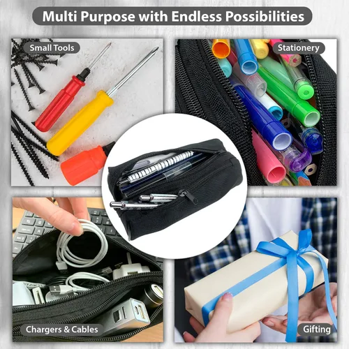 Vista 6 de Estuche para lápices de papelería de moda, color negro, gran capacidad, para organización, bolsa estética con cremallera, estuche organizador