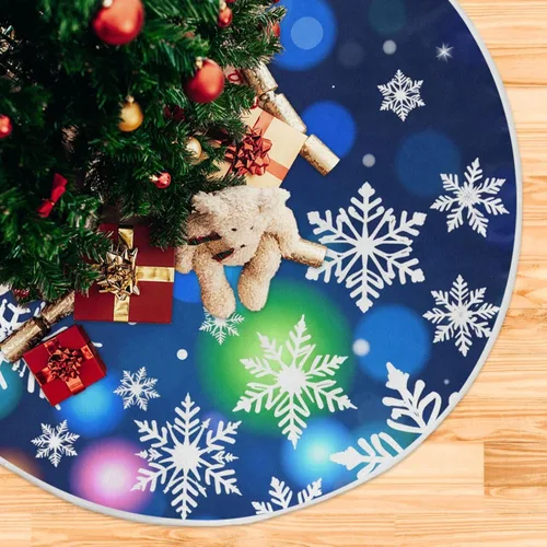Vista 5 de ALAZA Decoración de falda de árbol de Navidad, pequeño adorno de falda de árbol de 35.4 pulgadas con copos de nieve azules con purpurina navideña
