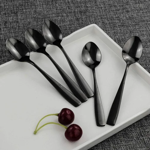 Vista 5 de Teyyvn Cucharas de té de acero inoxidable de 16 piezas, cuchara pequeña negra