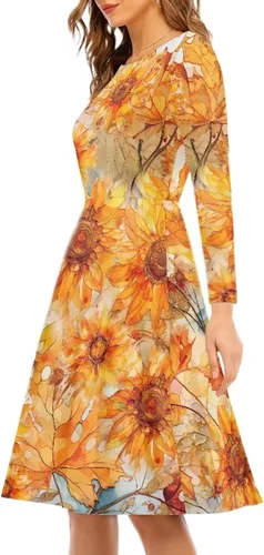 Vista 2 de Viewamoon Vestidos midi para mujer, vestido de manga larga para otoño, talla S-4XL