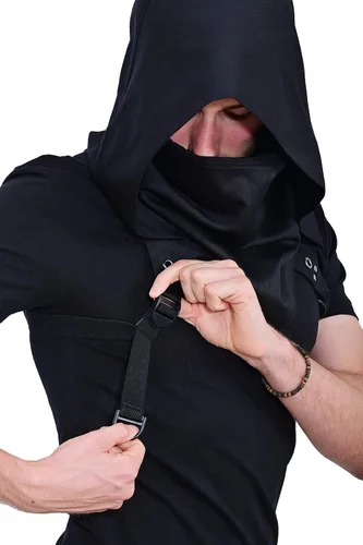 Vista 4 de HIBIRETRO Cyberpunk Rogue Cowl Hood Scarf Winter Neck Warmer Costume Hooded Cape Hat for Halloween Cosplay and Daily Wear