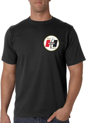 Vista 2 de Hurst Gold Floor Shift Black T-Shirt Hurst Shifter Wheels Decal Drag Gasser