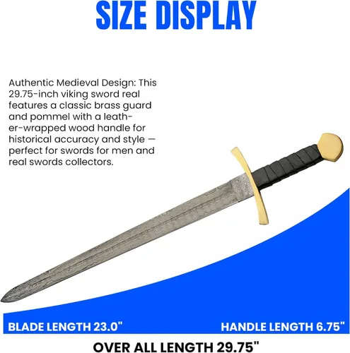 Vista 2 de 30" mango envuelto en cuero Damasco acero medieval réplica amplia espada con funda