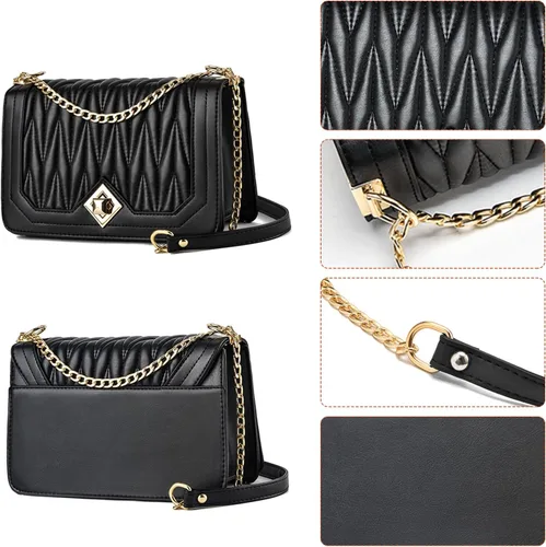 Vista 2 de Travistar Bolsos cruzados para mujer, bolsos pequeños de piel sintética, bolso de hombro, bolso de noche, bolsos acolchados con correa de cadena