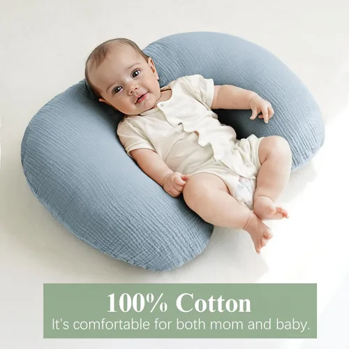 Vista 3 de Fundas de almohada de muselina de lactancia, paquete de 2, fundas suaves y adorables con cierre de cremallera, fundas 100% algodón para almohadas