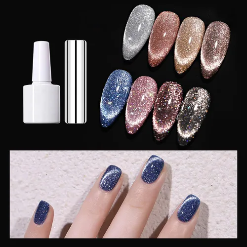Vista 2 de X&D Juego de esmaltes de uñas de gel Cat Eye en arco iris reflectante con efecto holográfico magnético, 0.2 fl oz de esmalte de uñas para arte de 1