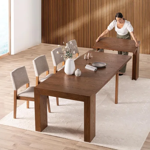 Vista 30 de Transformer Table - Mesa de comedor extensible de madera maciza, asientos 2-12, mesa de comedor expandible, muebles que ahorran espacio, muebles