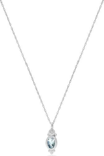 Vista 2 de Jewelry Bliss Cadena de oro blanco de 10 quilates y colgante ovalado con aguamarina azul auténtica y diamante piedra natal de marzo para mujer