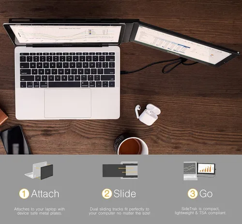 Vista 2 de SideTrak Monitor portátil deslizante de 12.5 pulgadas con funda de transporte, se fija a tu laptop para un fácil viaje, alimentación USB eficiente