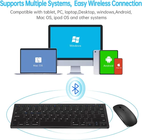 Vista 4 de Juego de teclado y mouse Bluetooth inalámbricos, teclado y mouse inalámbricos delgados y silenciosos, compatible con Negro
