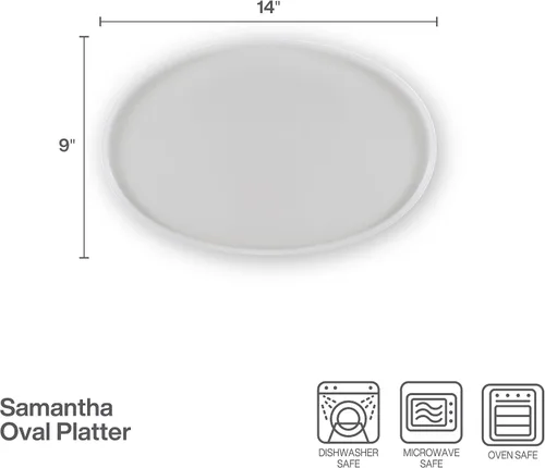 Vista 3 de Mikasa Samantha - Bandeja de porcelana de hueso ovalada ligera resistente a las astillas, 14 pulgadas, blanca