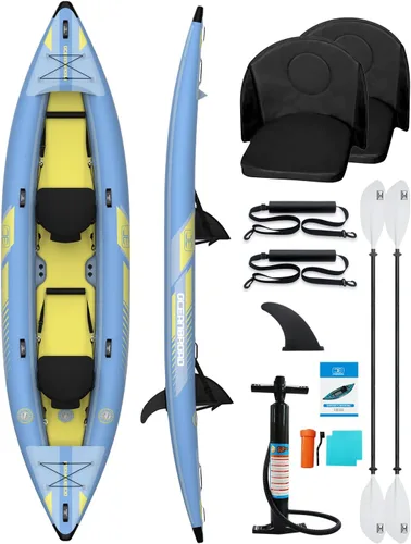 Vista 8 de OCEANBROAD Kayak Inflable Sit-in (SIN HIN), Kayak Inflable para 1 Persona/2 Personas para Adultos con Remo, Asiento de Kayak, Pedal, Bomba de Mano