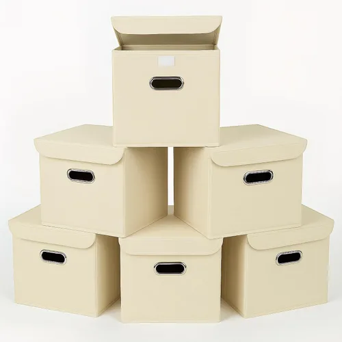 Vista 16 de Organizadores de Armario Contenedores de Almacenamiento de Tela Con Tapas Organizador de Cubo de Almacenamiento Plegable Cesta Con Asas, Cajas