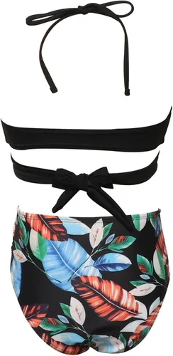 Vista 3 de ZHICHUANG Conjunto de bikini de verano para niñas de 2 a 12 años con estampado de hojas hawaianas de 2 piezas Rosado