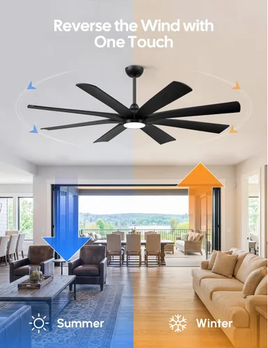 Vista 8 de 65 inch Smart Ceiling Fan with Light, 8 Black Solid Wood Blades, High CFM