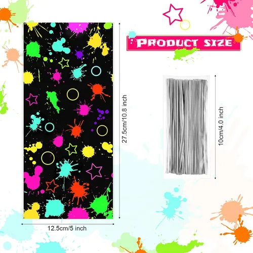 Vista 2 de Epakh Paquete de 100 bolsas de caramelos de neón de plástico, coloridas golosinas que brillan en la oscuridad, bolsas de regalo, envoltura de regalo