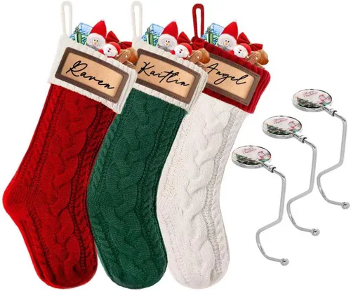 Vista 8 de Paquete de 2 medias de Navidad, medias de Navidad familiares grandes de 18 pulgadas, medias de punto de colores mixtos colgantes (2 mezclas)