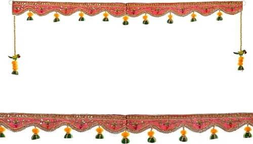 Vista 7 de Toran Bandanwaar Gota - Cuentas de pompón para colgar para el hogar, pared, puerta, templo, festival, boda, fiesta, decoración y regalo (rosa)
