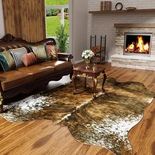 Vista 24 de Alfombra de piel de vaca sintética AROGAN, alfombra premium con estampado de vaca para decoración occidental boho, piel de vaca para dormitorio Negro