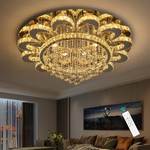 Vista 12 de HAIXIANG Lámpara de araña moderna para sala de estar, lámparas de araña glamurosas, lámpara de techo con control remoto, luces regulables, 32 Negro