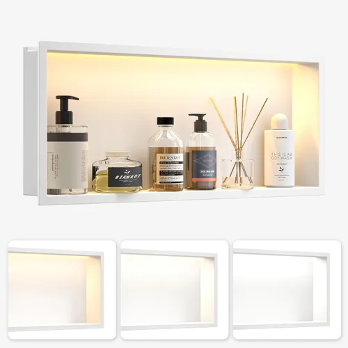 Vista 16 de Acero inoxidable Led Ducha Nicho 18"x12" Cepillado 3-Color LED