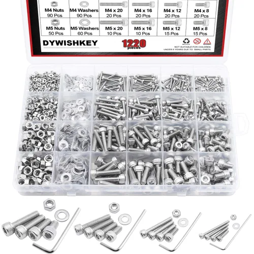 Vista 8 de DYWISHKEY 1220 piezas M2 M3 M4 M5, 10.9 grado de aleación de acero hexagonal cabeza botón pernos, tornillos, tuercas, arandelas, kit surtido