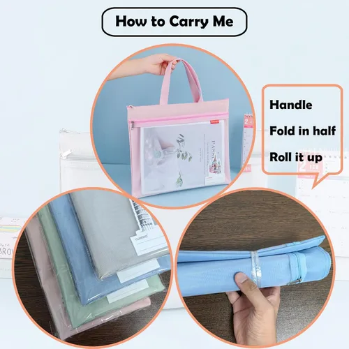Vista 7 de Bolsa de malla con cremallera de 11 x 13.7 pulgadas, bolsa A4 impermeable de doble bolsillo con asa, almacenamiento de documentos para la escuela