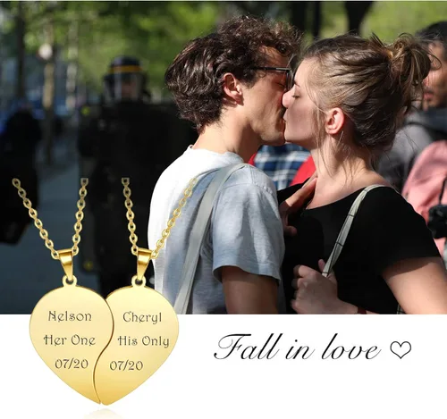 Vista 2 de Personalized Master Collar a juego personalizado para parejas, de acero inoxidable, rompecabezas de corazón para él y ella, collar de pareja