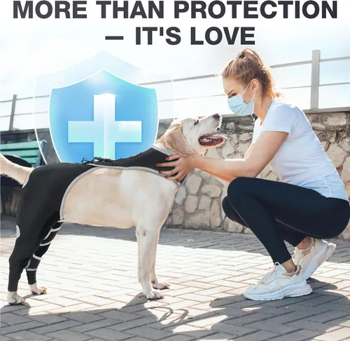 Vista 6 de Manga de recuperación de piernas traseras para perro, funda transpirable de protección contra lamer para perros, pierna trasera poscirugía