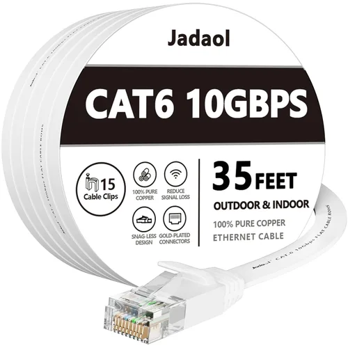 Vista 46 de Cable Ethernet Cat 6 de 1 pie (paquete de 6), para exteriores e interiores, compatible con red Cat7 de 10 Gbps, cable de conexión LAN plano