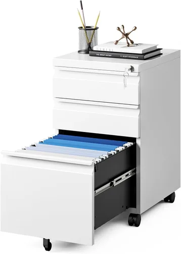 Vista 14 de MIIIKO - Archivador de 3 cajones con cerradura, archivadores verticales de metal negro para oficina en casa, archivadores completamente ensamblados