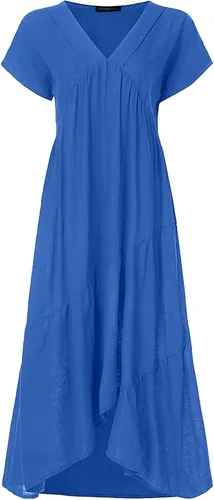 Vista 3 de FWFLYAWAY Vestidos de verano para mujer 2023, talla grande, casual, lindo, vestido tipo babydoll con volantes escalonados, estilo bohemio, vestido