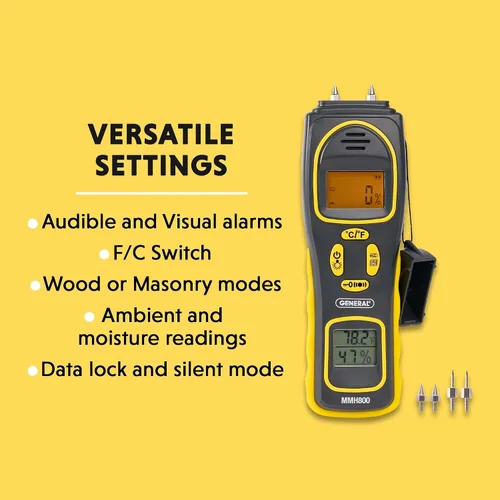 Vista 5 de General Tools MMH800 Medidor de Humedad con y sin Pin con Temperatura y Humedad