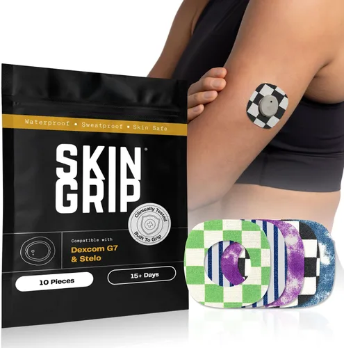 Vista 10 de Skin Grip Parches adhesivos para Dexcom G7 y Stelo CGM con recorte, cubierta impermeable y resistente al sudor para sensor continuo de monitor