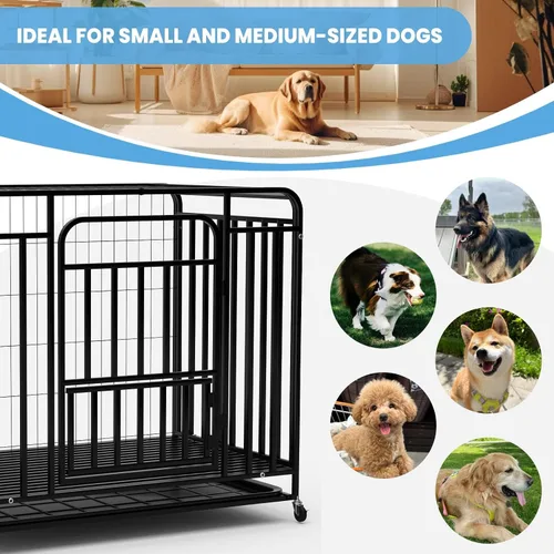 Vista 5 de Jaula para perros extra grande de 38 pulgadas, fácil de limpiar, con ruedas bloqueables, perrera indestructible para perros con ansiedad, resistente