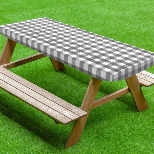 Vista 11 de UMINEUX Funda de mesa de picnic con fundas de banco, ropa de mesa ajustable para mesas rectangulares de 6 pies, respaldo de franela de vinilo